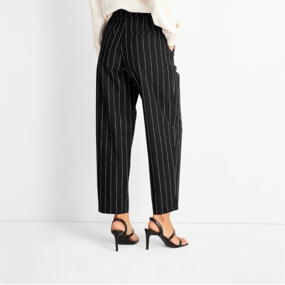 Women's Mid Rise Front Pleated Pants Future Collective Black Pinstriped 2 - Picture 2 of 3